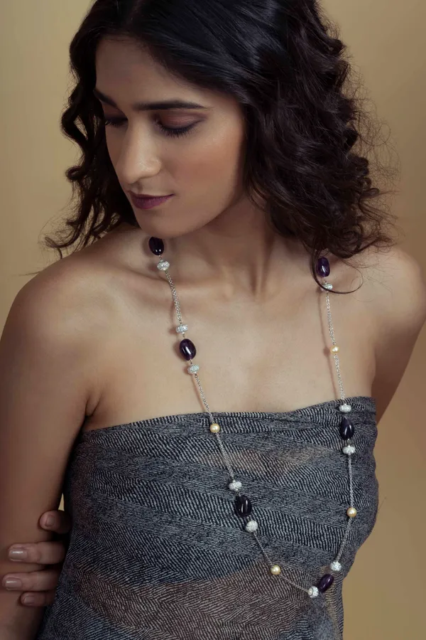 Purple & White Pearl Amethyst Zirconia Necklace