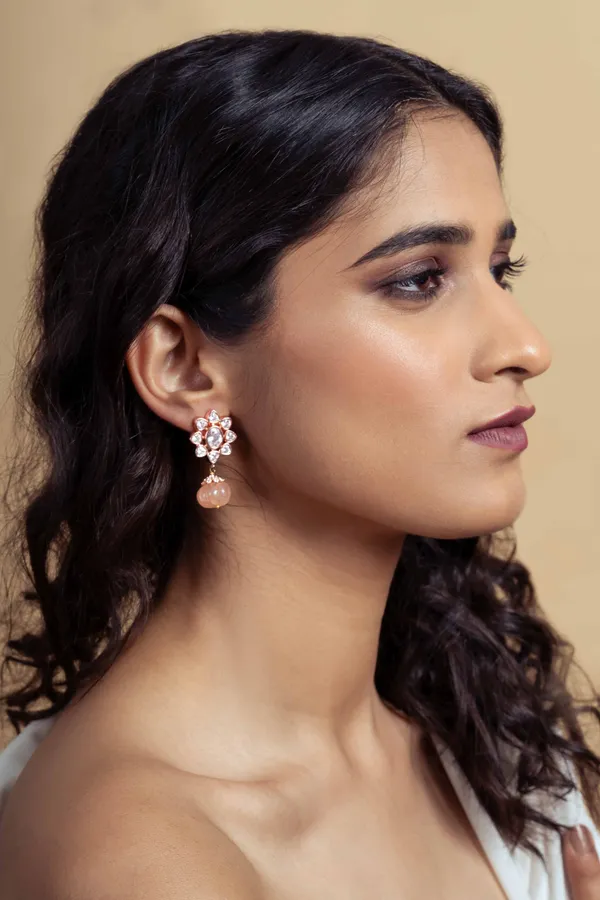 Rose Gold Zirconia Flower Drop Earrings