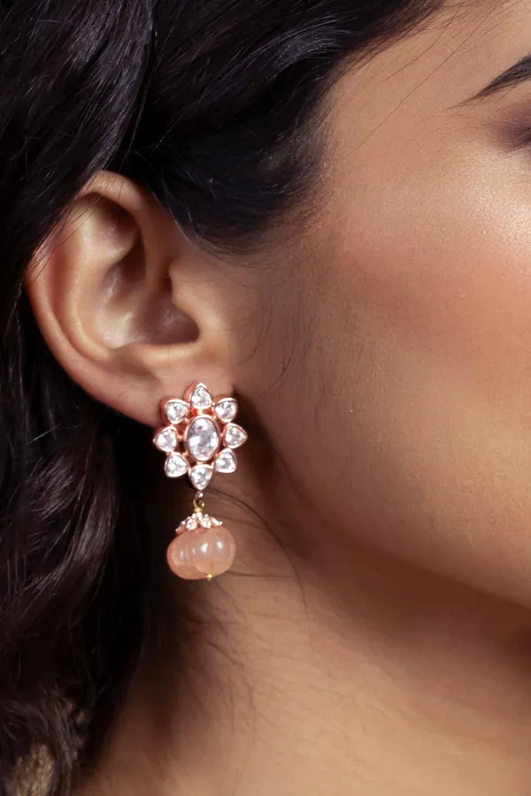 Rose Gold Zirconia Flower Drop Earrings