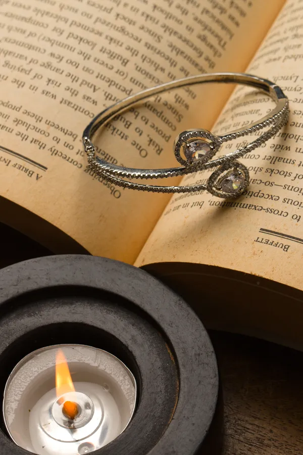 Silver Zirconia Adjustable Bangle Bracelet