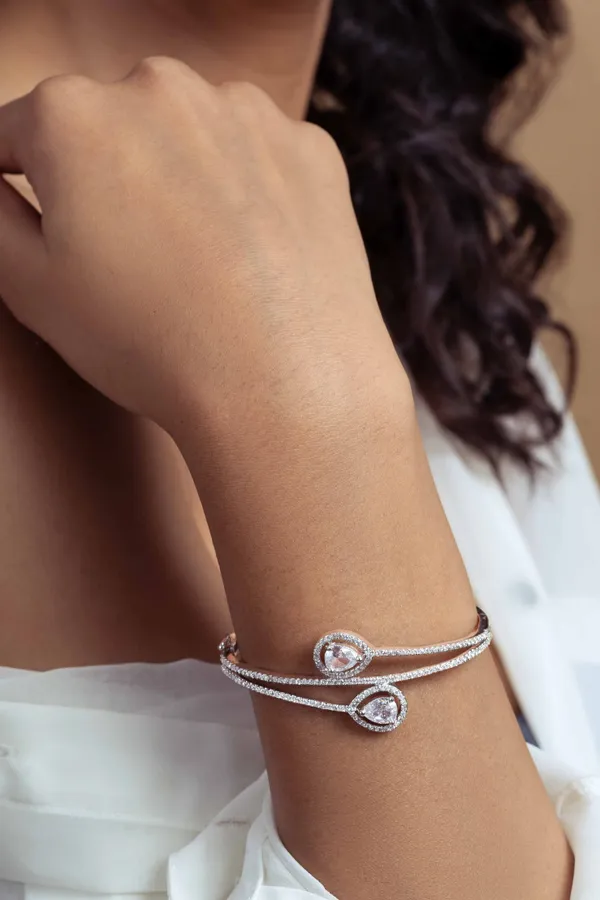 Silver Zirconia Adjustable Bangle Bracelet