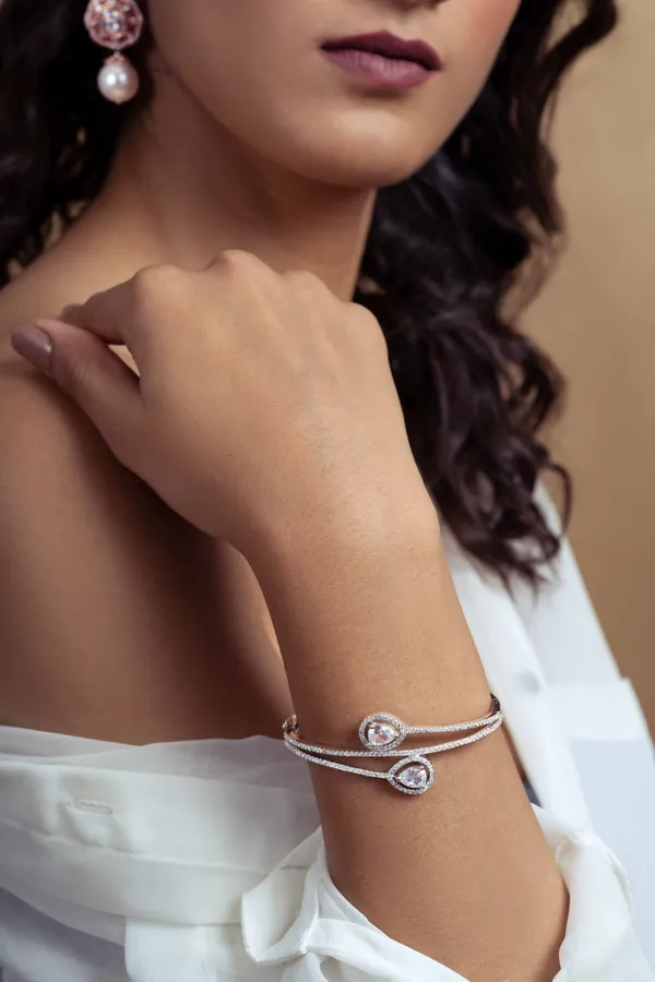 Silver Zirconia Adjustable Bangle Bracelet