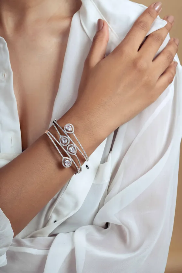 Silver Zirconia Adjustable Bangle Bracelet