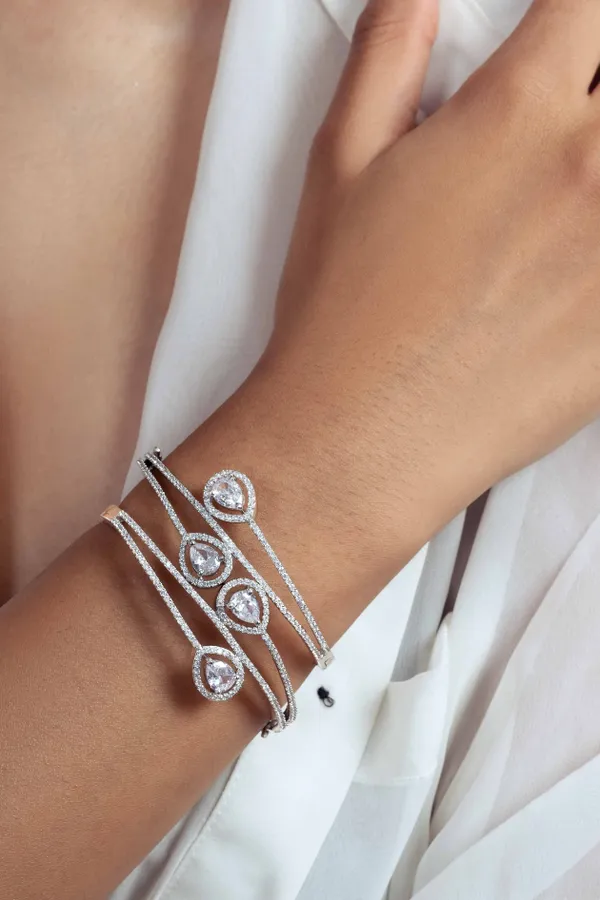 Silver Zirconia Adjustable Bangle Bracelet