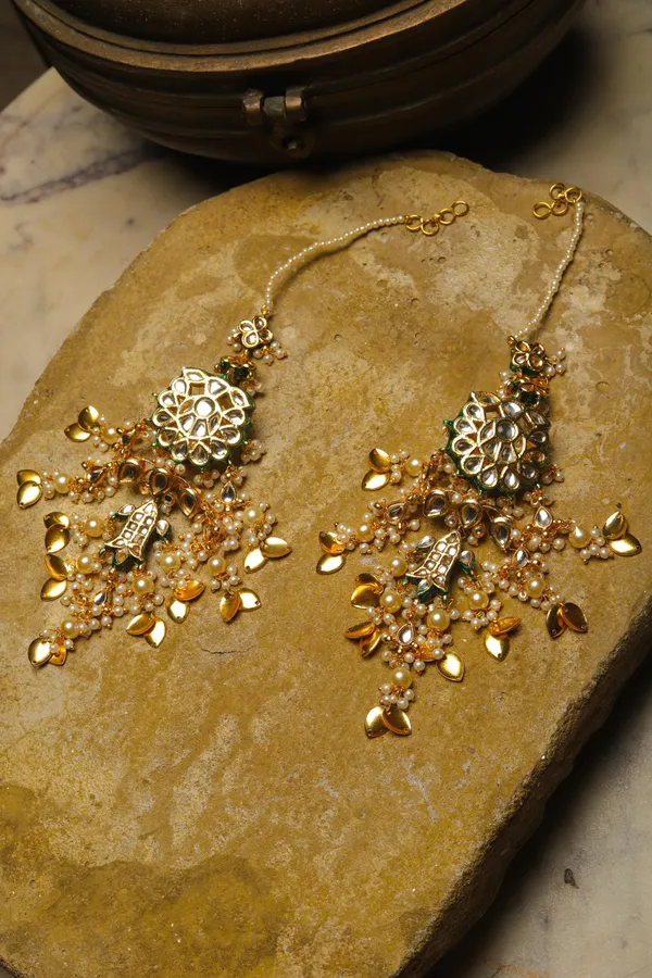 Statement Gold Pipalpatti Kundan Chandbali Earrings