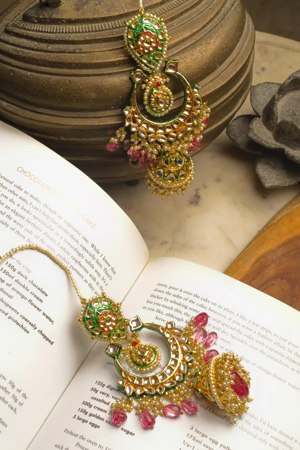 Red And Green Meena Tourmaline Drop Jhumki Earrings