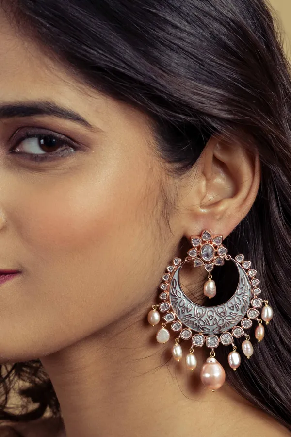 Pale Blue Meenakari And Pearls Earrings