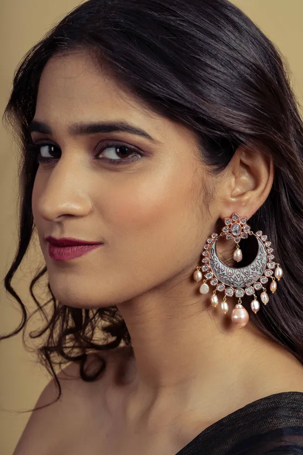 Pale Blue Meenakari And Pearls Earrings