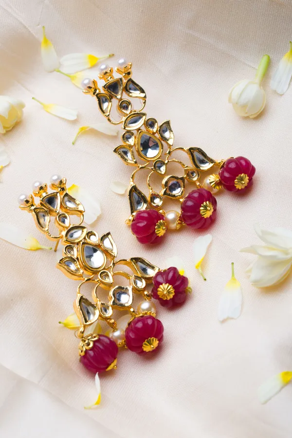 Gold Kundan And Jade Pearls Earrings