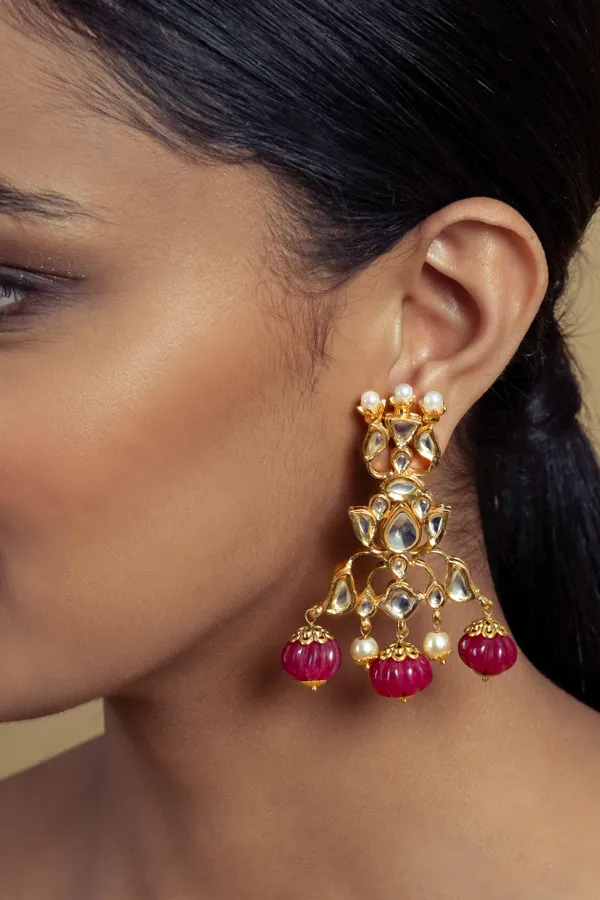 Gold Kundan And Jade Pearls Earrings