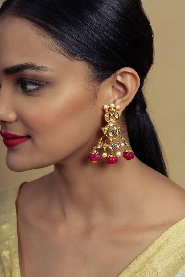 Gold Kundan And Jade Pearls Earrings