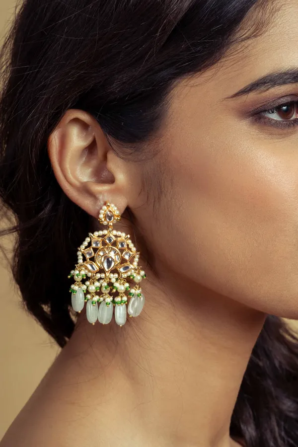 Gold & Green Chand Biya Earrings