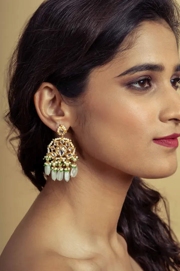 Gold & Green Chand Biya Earrings