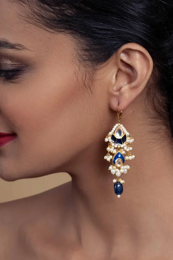 Blue Kundan Pearl Dangler Earrings