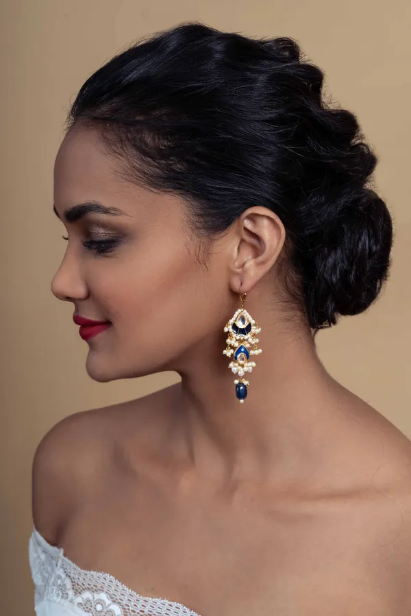 Blue Kundan Pearl Dangler Earrings