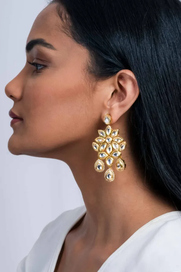 Gold Kundan & Zirconia Earrings