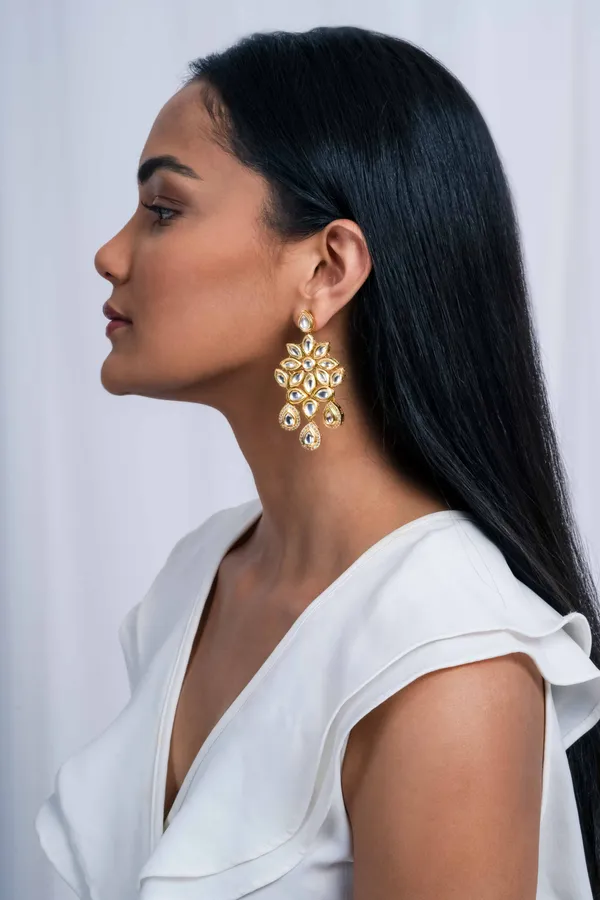 Gold Kundan & Zirconia Earrings