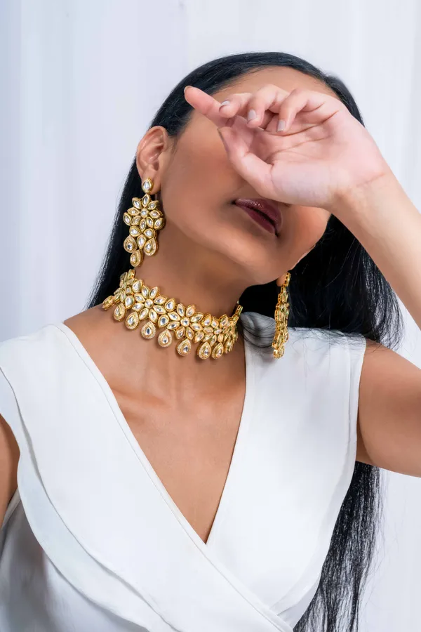 Gold Kundan & Zirconia Earrings