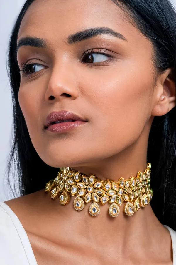 Gold Kundan & Zirconia Choker Necklace