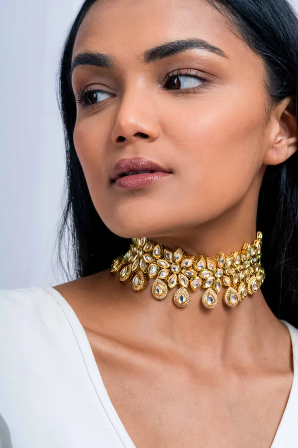 Gold Kundan & Zirconia Choker Necklace