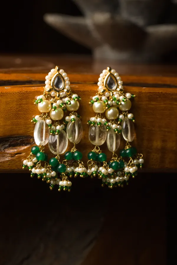 Green & Gold Kundan Biya Earrings
