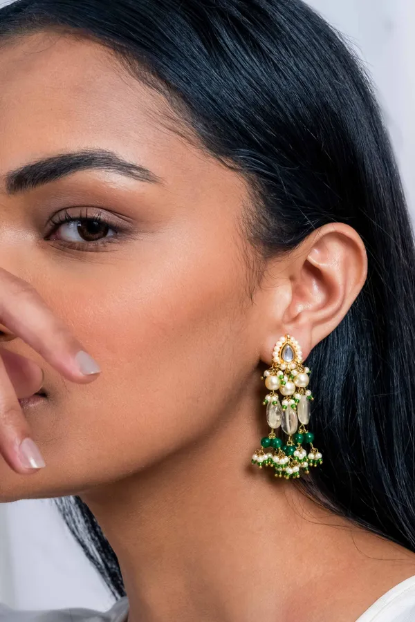 Green & Gold Kundan Biya Earrings