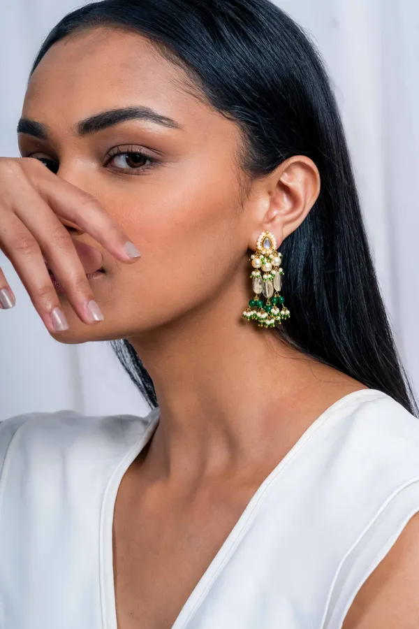Green & Gold Kundan Biya Earrings