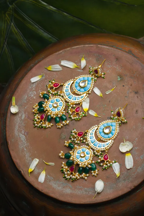Feroza Red Green Kundan Dangler Earrings