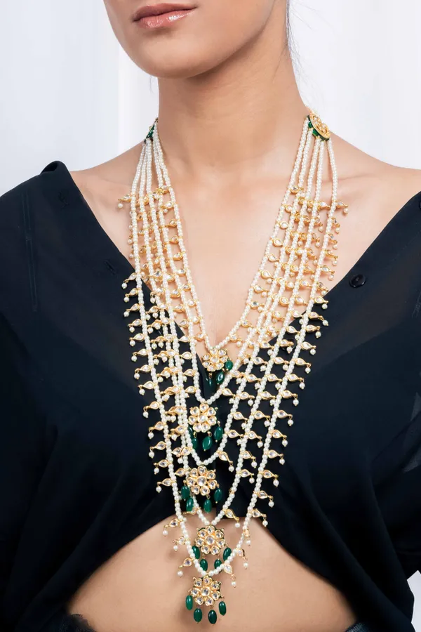 Gold & Green Kundan Biya Emerald Drops Panchlada