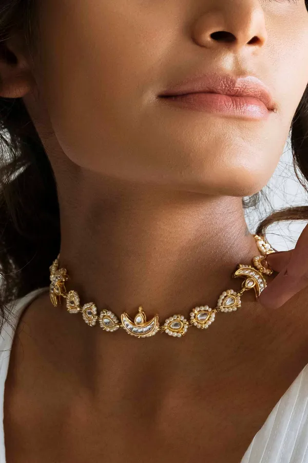 Gold & White Chand Biya Necklace