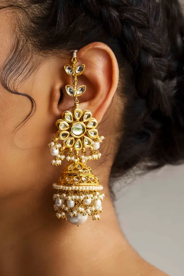 Pearl Drop Kundan Gold Jhumki