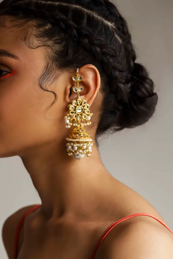 Pearl Drop Kundan Gold Jhumki