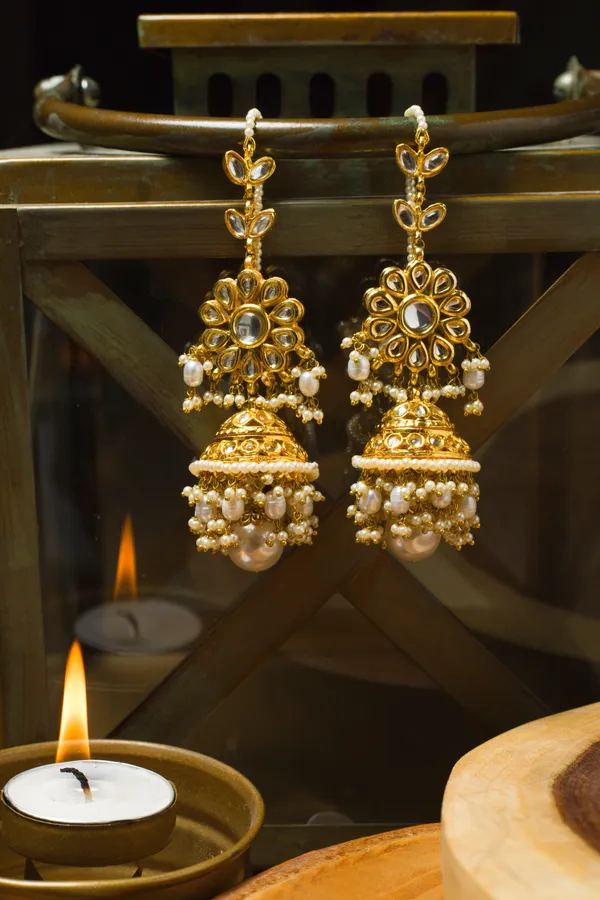 Pearl Drop Kundan Gold Jhumki