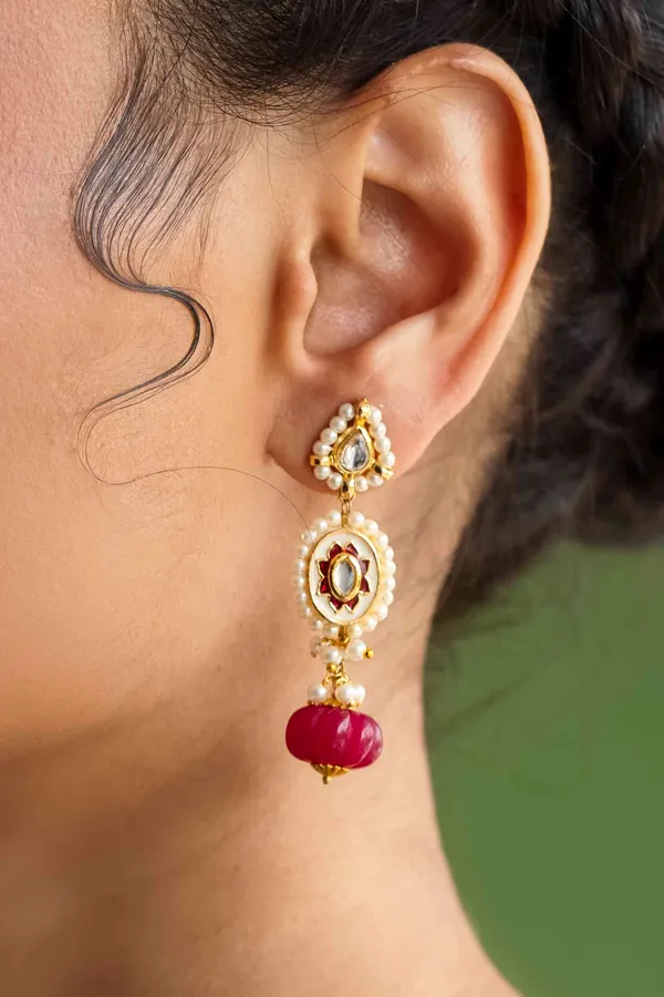 Red Meena Kundan Earrings