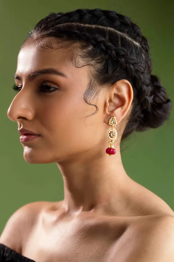 Red Meena Kundan Earrings
