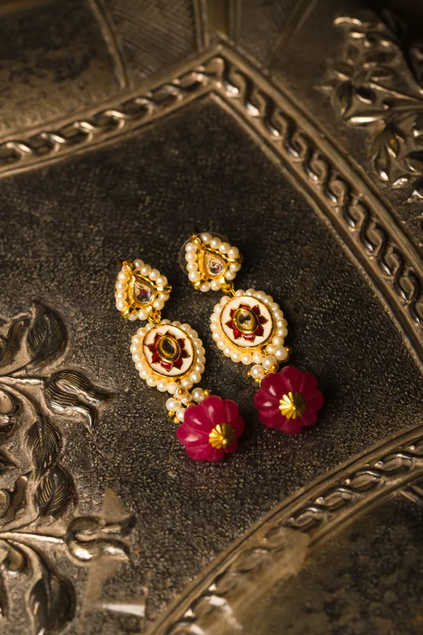 Red Meena Kundan Earrings
