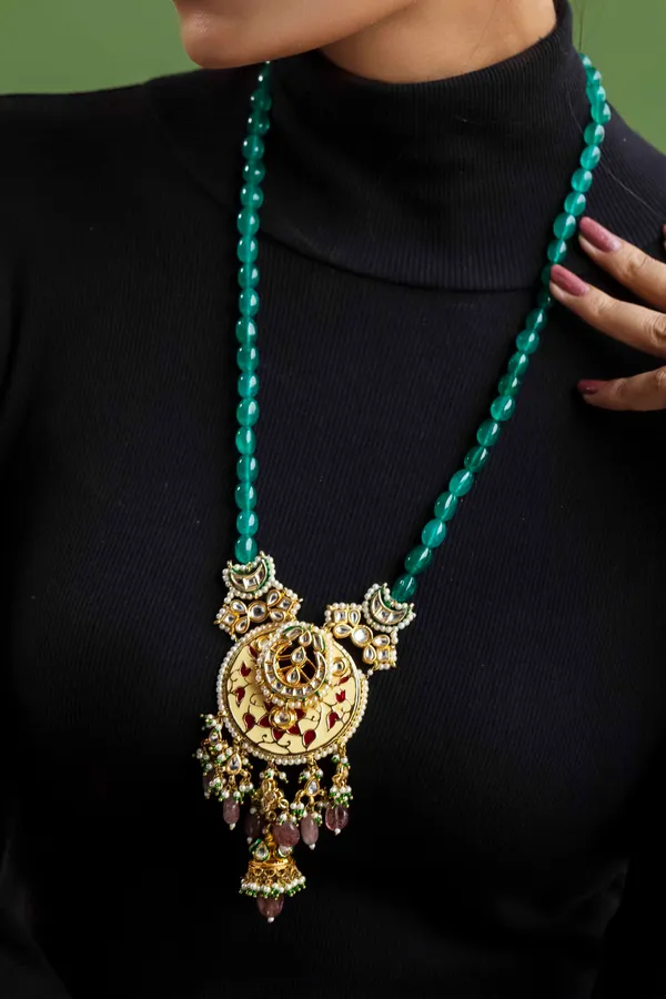 Red & Yellow Meenakari Jhumki Necklace