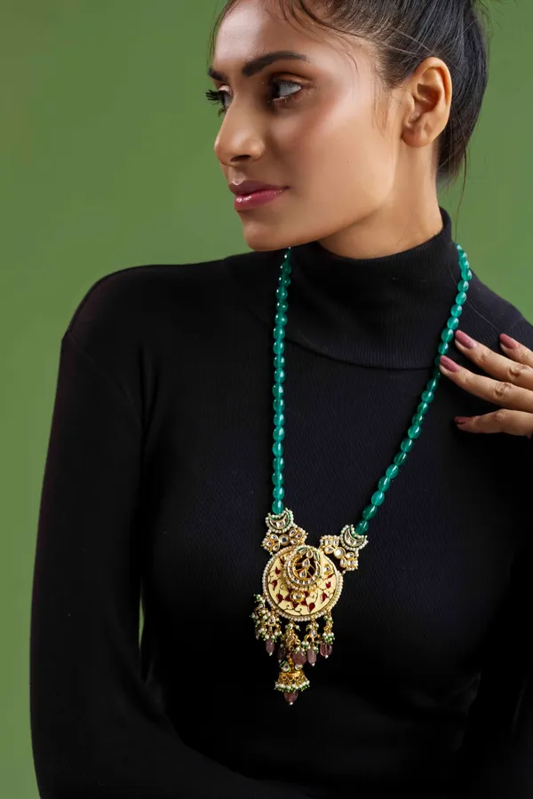 Red & Yellow Meenakari Jhumki Necklace