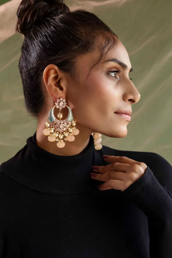 Blue Meena Chandbalis With Pearl Drops