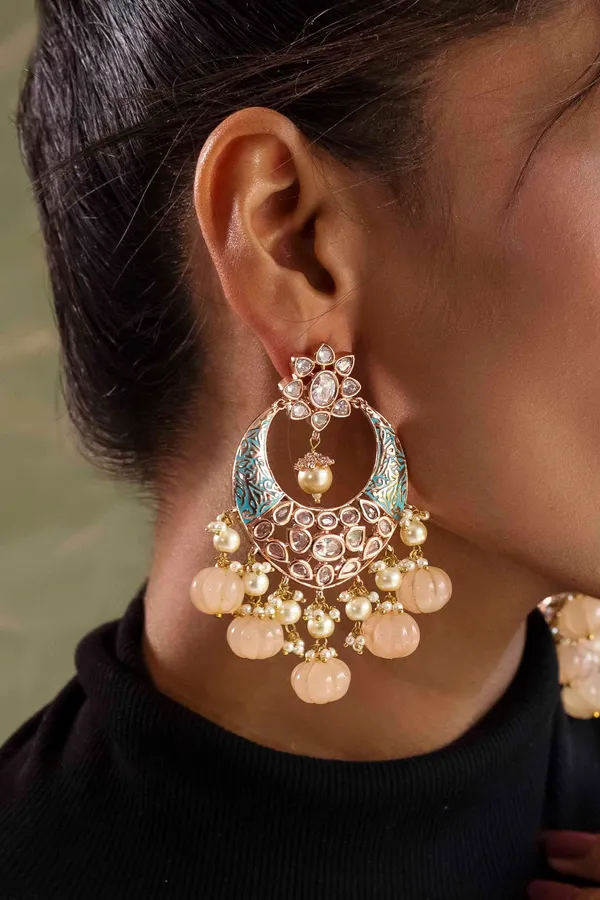 Blue Meena Chandbalis With Pearl Drops