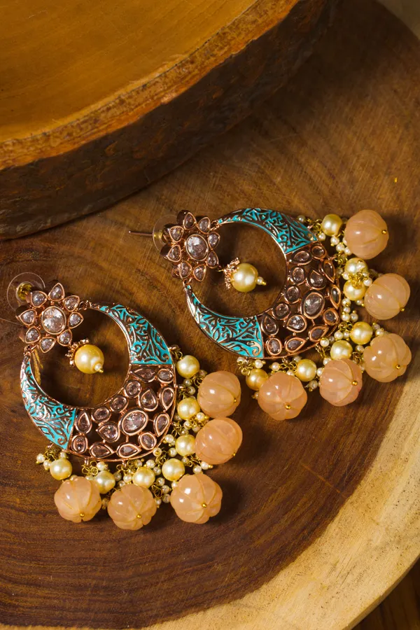 Blue Meena Chandbalis With Pearl Drops