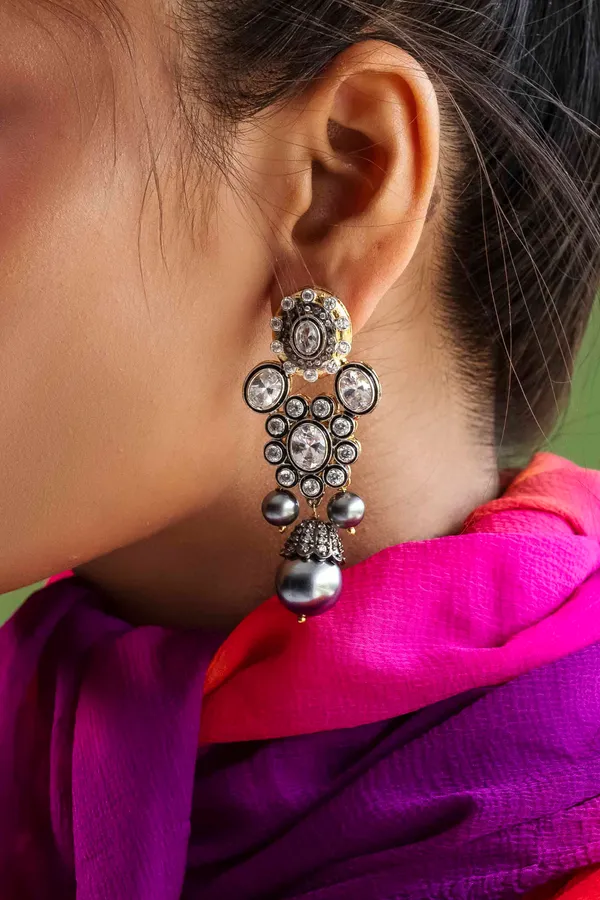 Black & White Grey Drop Zircon Earrings
