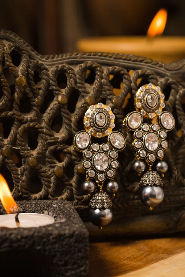 Black & White Grey Drop Zircon Earrings