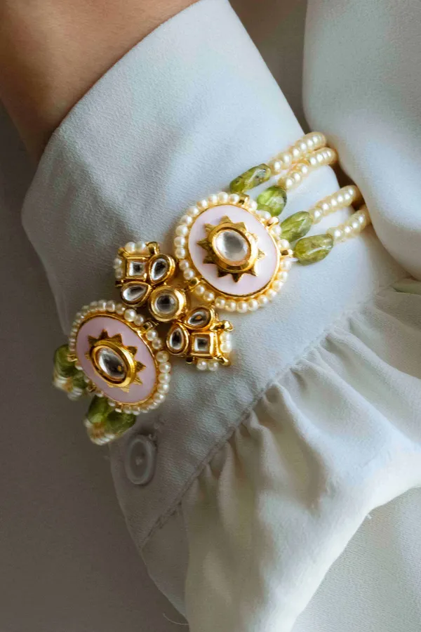 Pink Enamel Kundan Bracelet