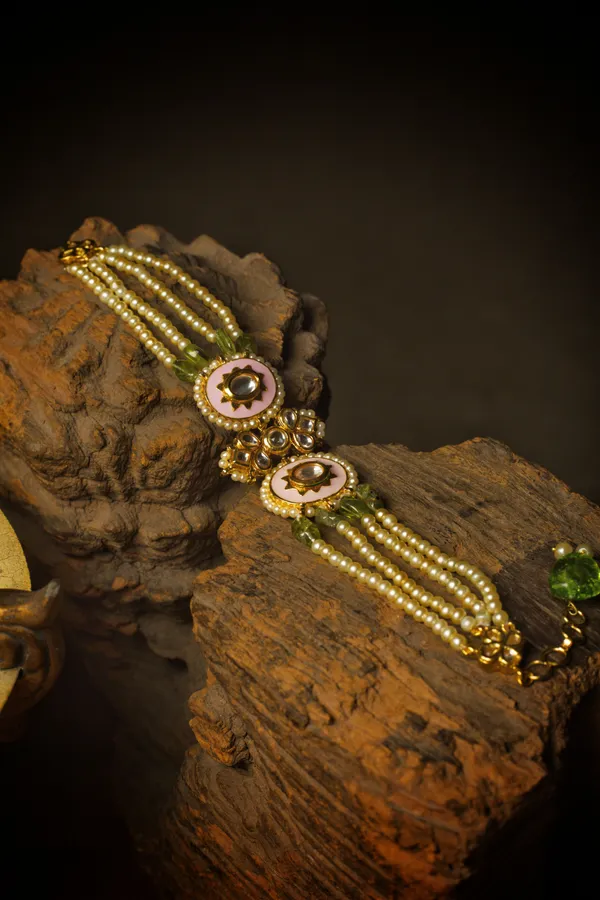 Pink Enamel Kundan Bracelet