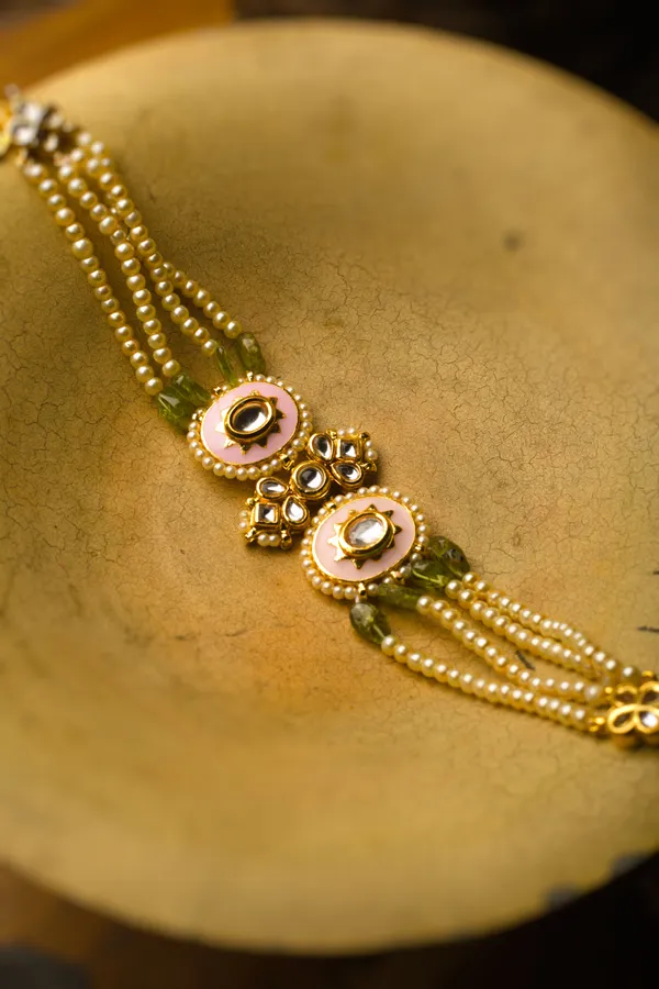 Pink Enamel Kundan Bracelet