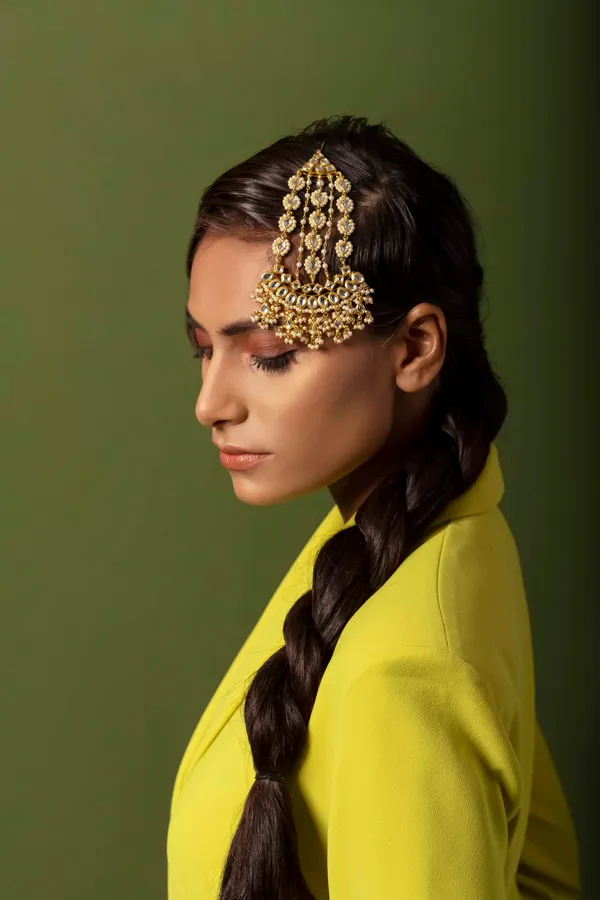 Gold & White Kundan Biya Pearls Passa