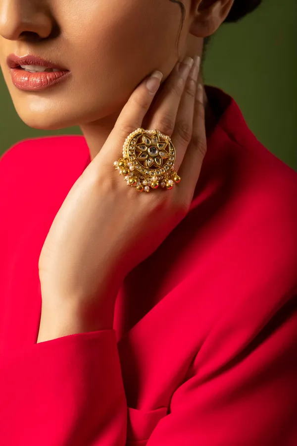 Gold Flower With Pearls Ring