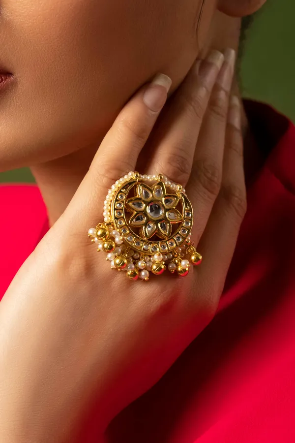 Gold Flower With Pearls Ring