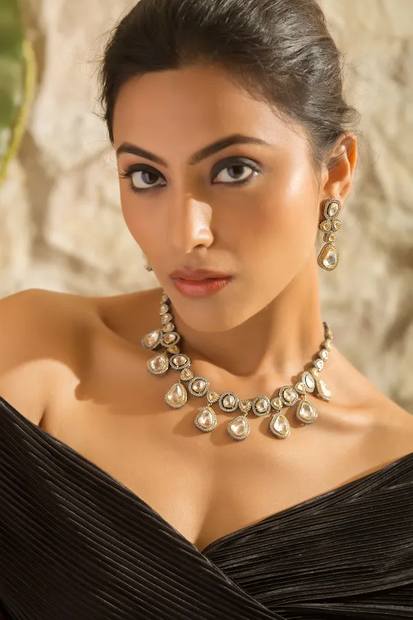 Silver & Gold Zirconia Necklace & Earrings Set